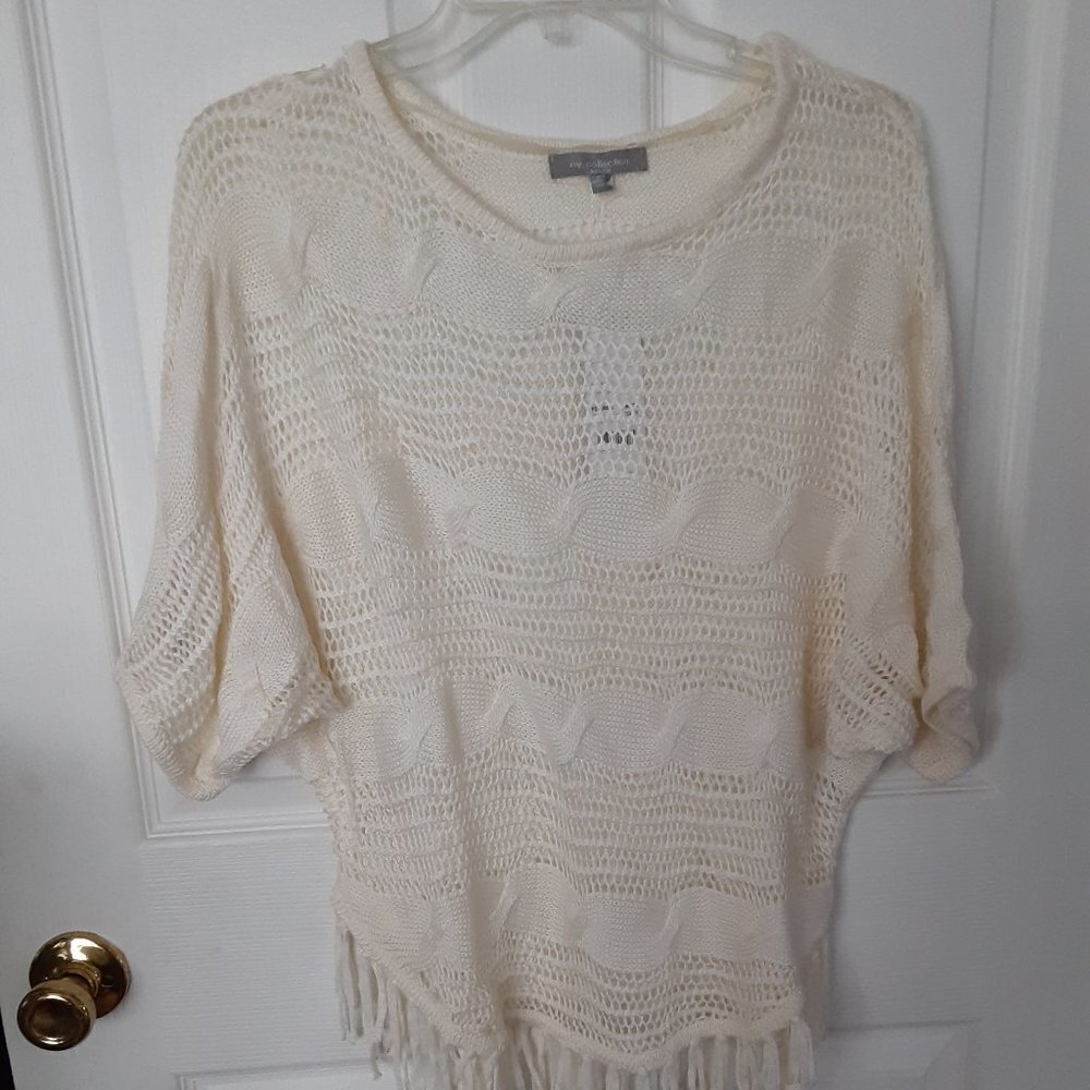 My Collection  Size Small Petite Ivory Sweater Top w/Fringe Bottom
